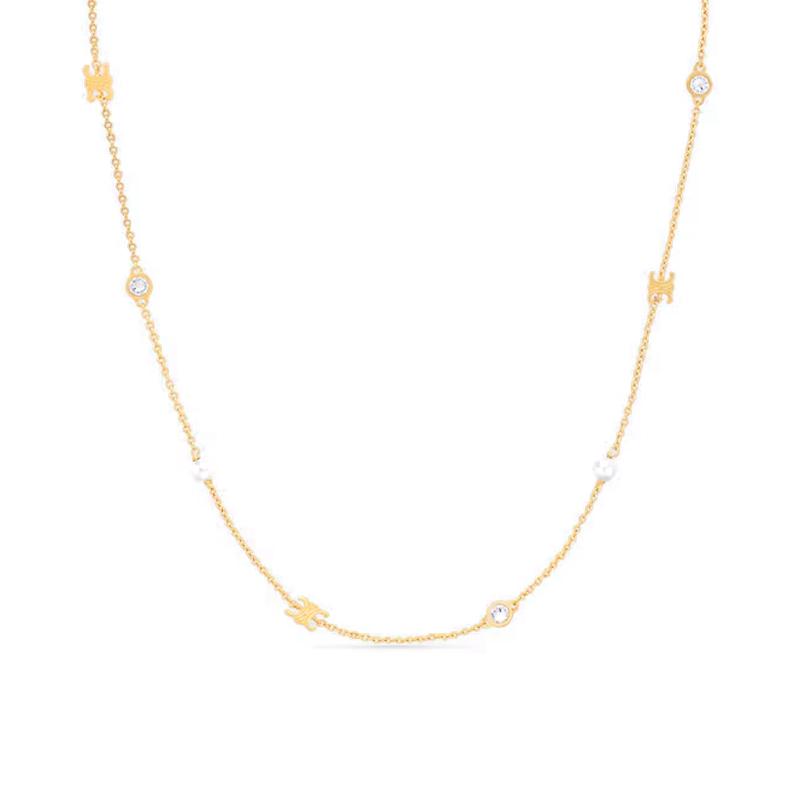 

Celine Engraved Logo Brass Necklace Women necklace Gold 461JD6RPS-01GI Basic Packaging-Dust Bag+Box,F,Gold