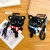Stripe Scarf Black Cat Plush Keychain Soft Car Key Ring Doll Bag Pendant  School Bag Decoration
