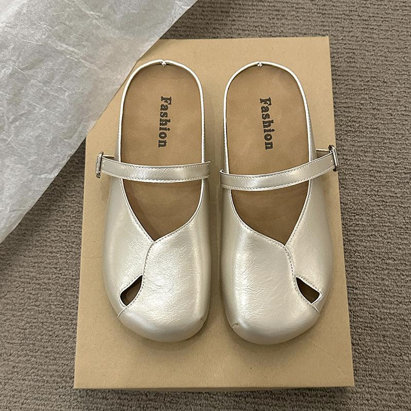 

Fashion square heel single shoe women s 2025 new late evening wind Korean version square head shallow mouth one-word buckle strap bag head slippers 40 рожевий колір золота