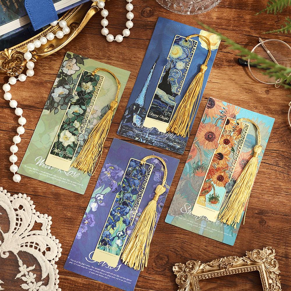 1 marcapáginas de metal con forma de flor hueca literaria, exquisita pintura en forma de girasol, iris y rosa, regalos para amantes de los libros, escritores y lectores