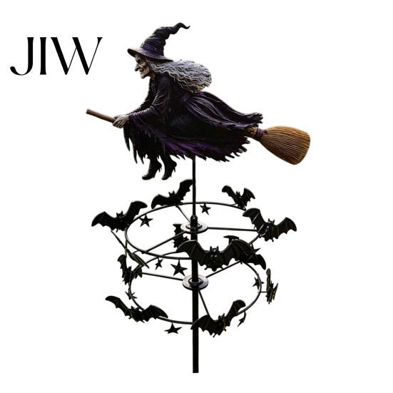 Giravento Decorativo Strega da Giardino Spinner, Arte per Cortile di Halloween Palo Metallico da Esterno Sagoma Fantasiosa, Volante per Prato Patio Sentiero Autunno