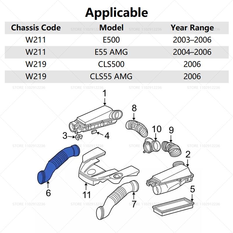 For 2003-2006 W211 W219 Mercedes Benz E/CLS Class E500 E55 AMG CLS500 CLS55 AMG Air Intake Duct Hose Tube 1130942182 1130942282