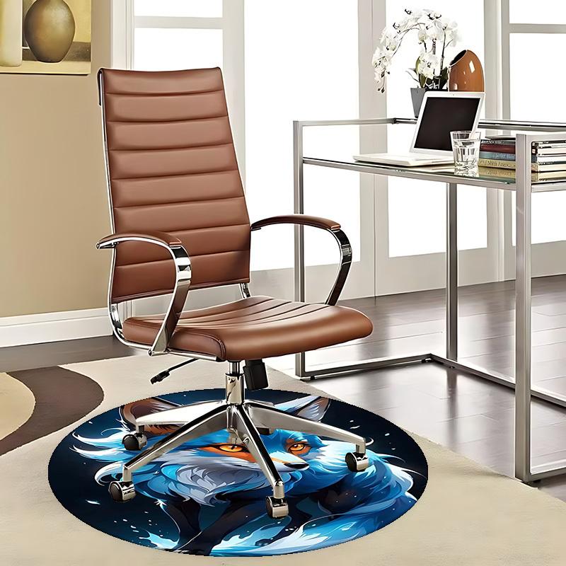 

1pc Blue Fox Round Carpet Anime Design Chair Mat, Non Slip Rug for Office & Home Decor 80cm