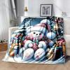 Festlicher Bär mit Weihnachtsmuster Decke Flanellmaterial Weich Warm für Alle Jahreszeiten Zuhause Outdoor Camping Picknicks Wohnmobil