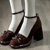 French Vintage High Heels Women's New 2025 Small Size Bow Knot Slip-On Thick Heel Single Shoes Round Toe Polyurethane Cushioning