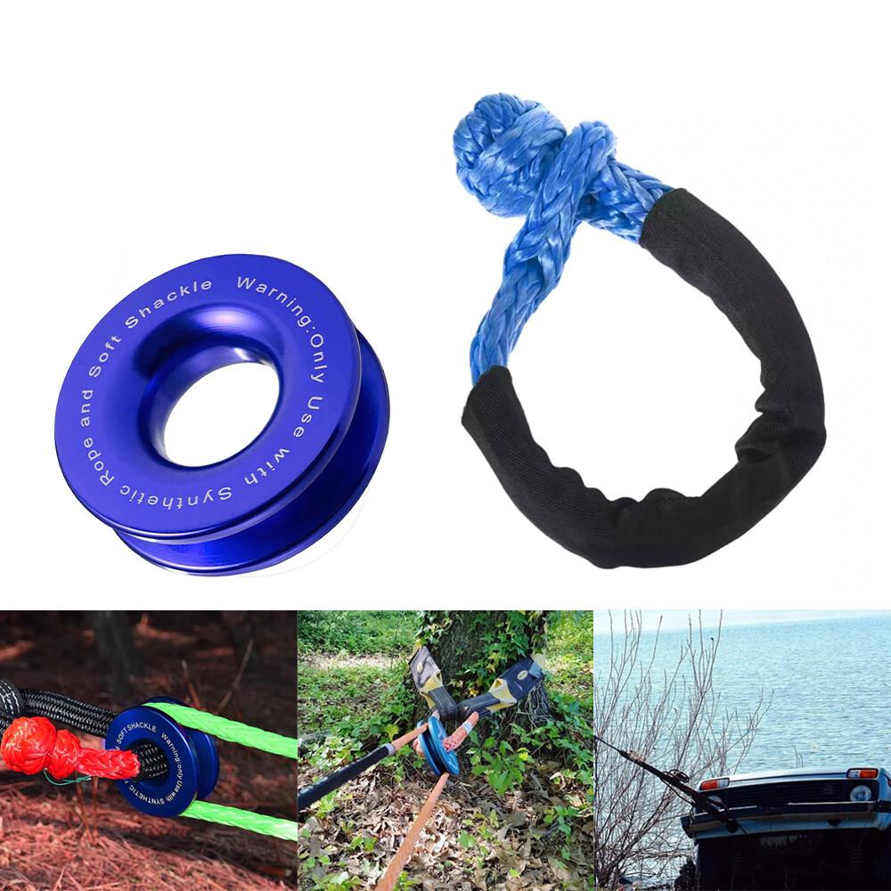 Heavy Duty Recovery Ring Snatch Block Pulley W/ Soft Shackle Tow Winch Rope