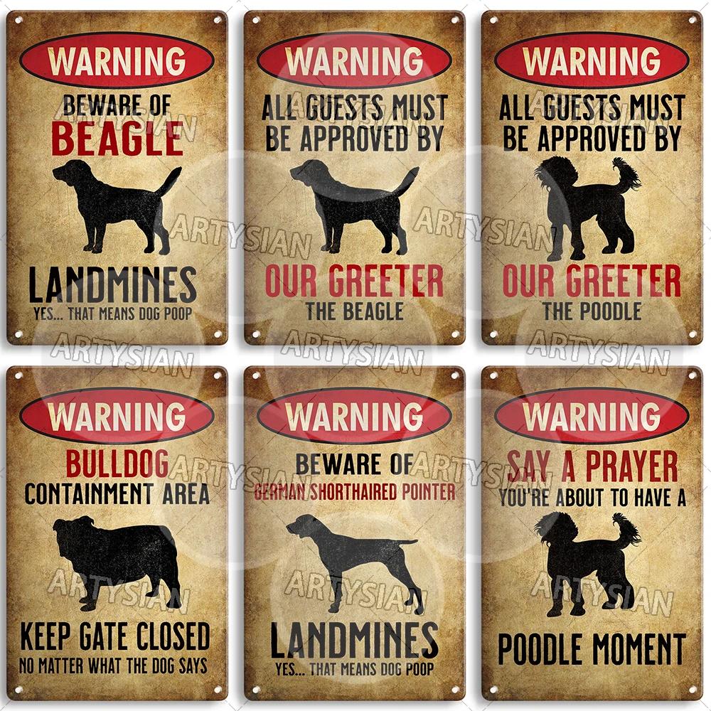 Beware Of Dog Warning Metal Sign Setter Aussie Corso Frenchie Labrador Poodle Bulldog Beagle Shorthaired Pointer GSP Lab Plaque