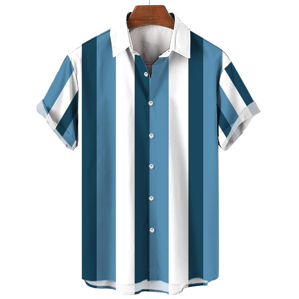 Herren Sommer Streifen Freizeit Hemd Hawaiianisch 3D Druck Kurzarm Strandbekleidung Urlaubsmode Sozialer Revers Knopf Kleidung
