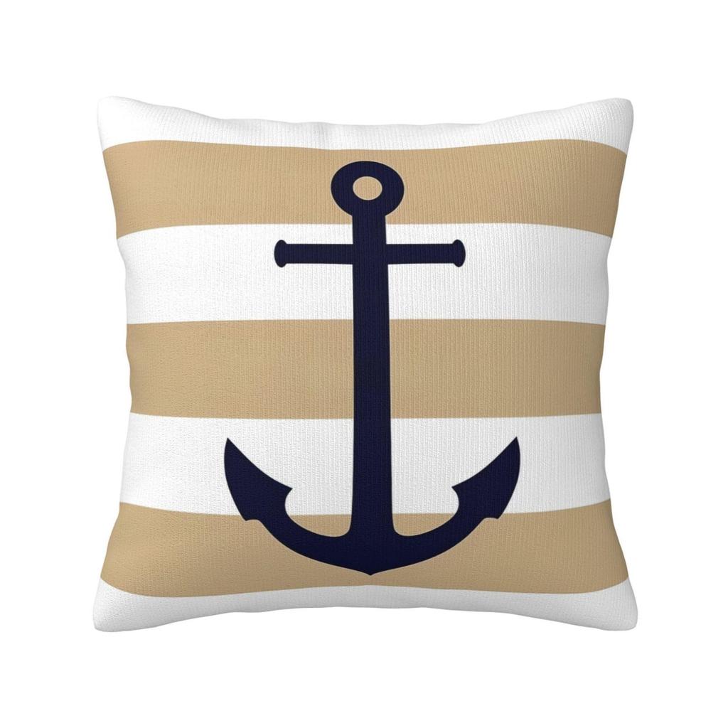 Nautical Compass Pillowcase Striped Cushion Cover Navy Blue Wind Rose Decor Coastal Throw Pillow for Living Room Bedroom