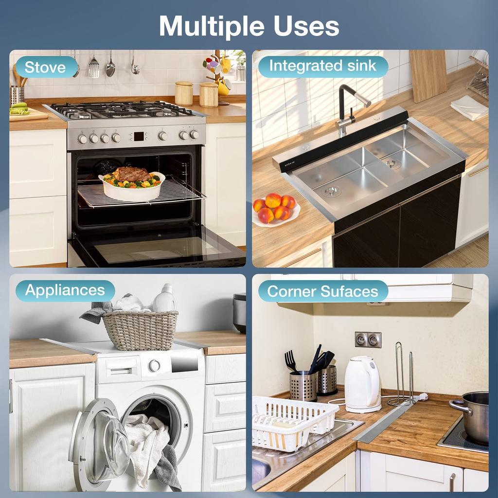 1 Set T Kitchen Stove Counter Gap Cover Stainless Gap Covers Between Stove Counter Protect Stove Gap Filler Sealing Spil