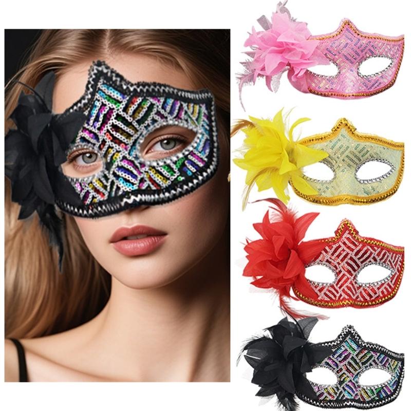 Elegant Side Flower Rhinestones Mask Breathable Face Mask Comfortable Wear Theatrical Use Costume Role Play Mask