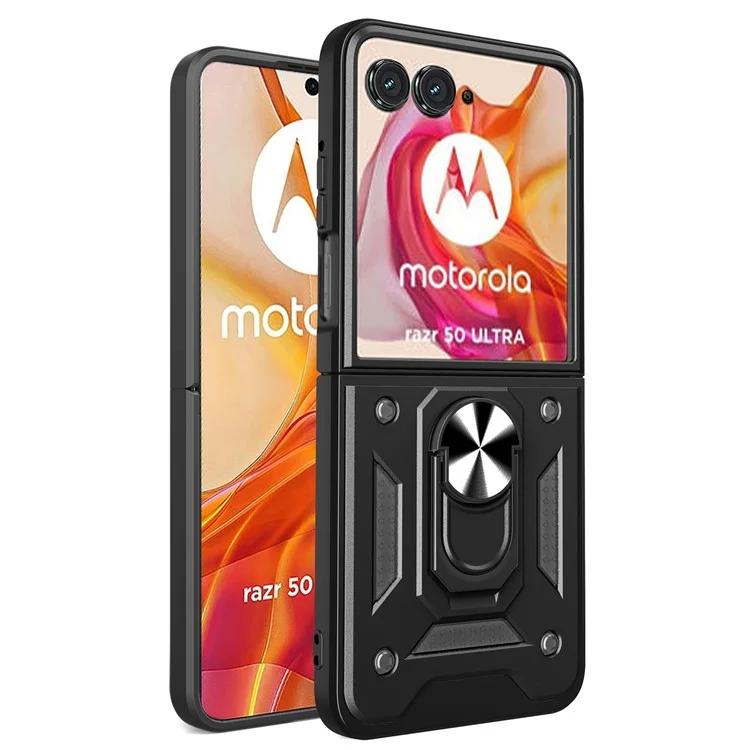 

Чехол-подставка для Motorola Razr 50 Ultra 5G из поликарбоната и термополиуретана с выдвижной крышкой для камеры - черный