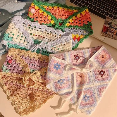Headscarf French Retro Style Embroidery Flower Pattern Headband Hollow Design Breathable Elastic Hair Accessory