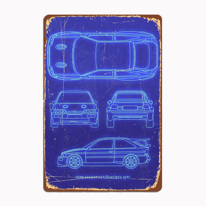 FD ESCORT RS COSWORTH RALLY CAR Classic Car Vintage Metal Poster Sign Club Custom Indoor Wall Tin Sign Room Decor Home Decor