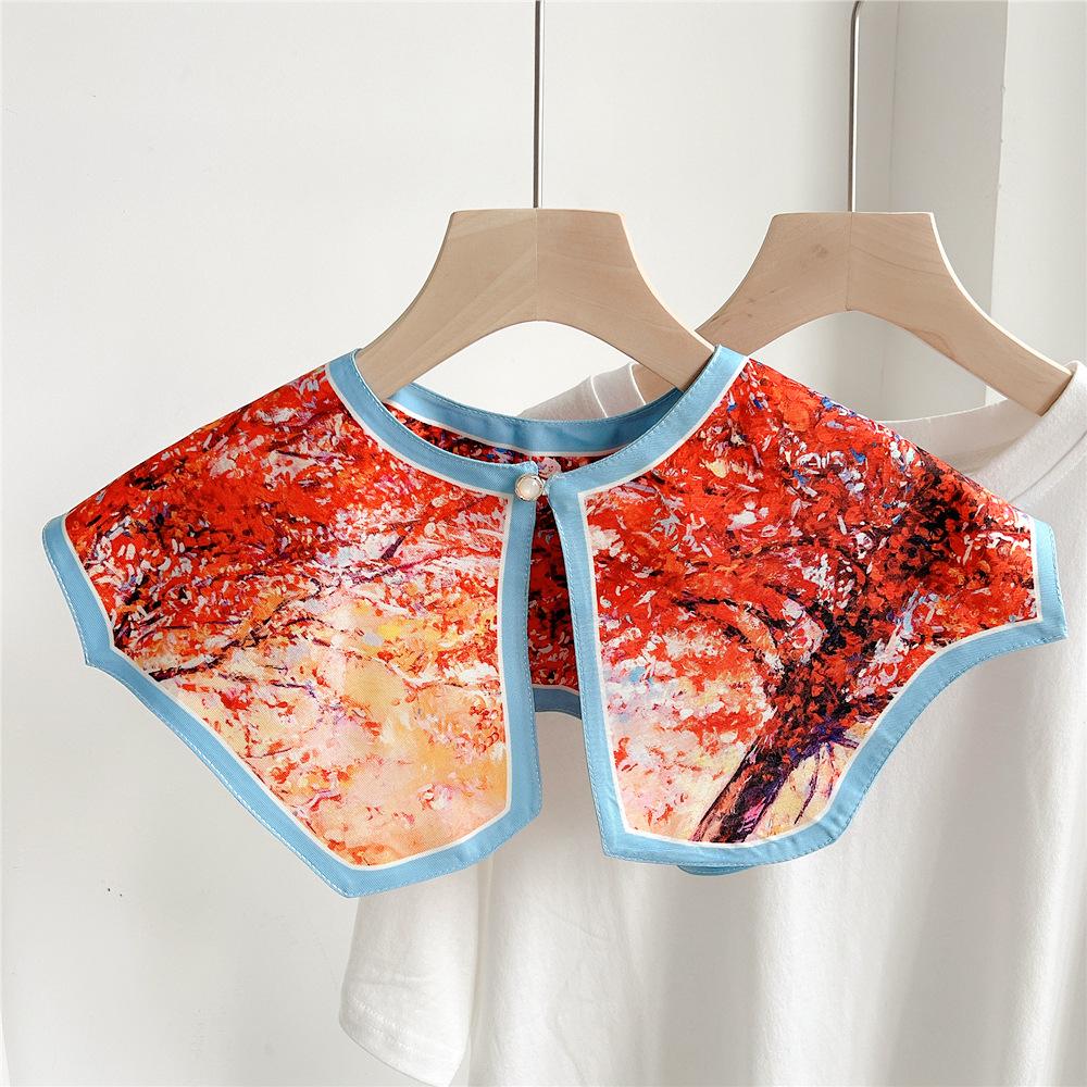 42*43cm Print Flower Sunscreen Shawl Scarf Decoration Fake Detachable Collar Protect Neck Shoulder Women Girl Dress Accessories