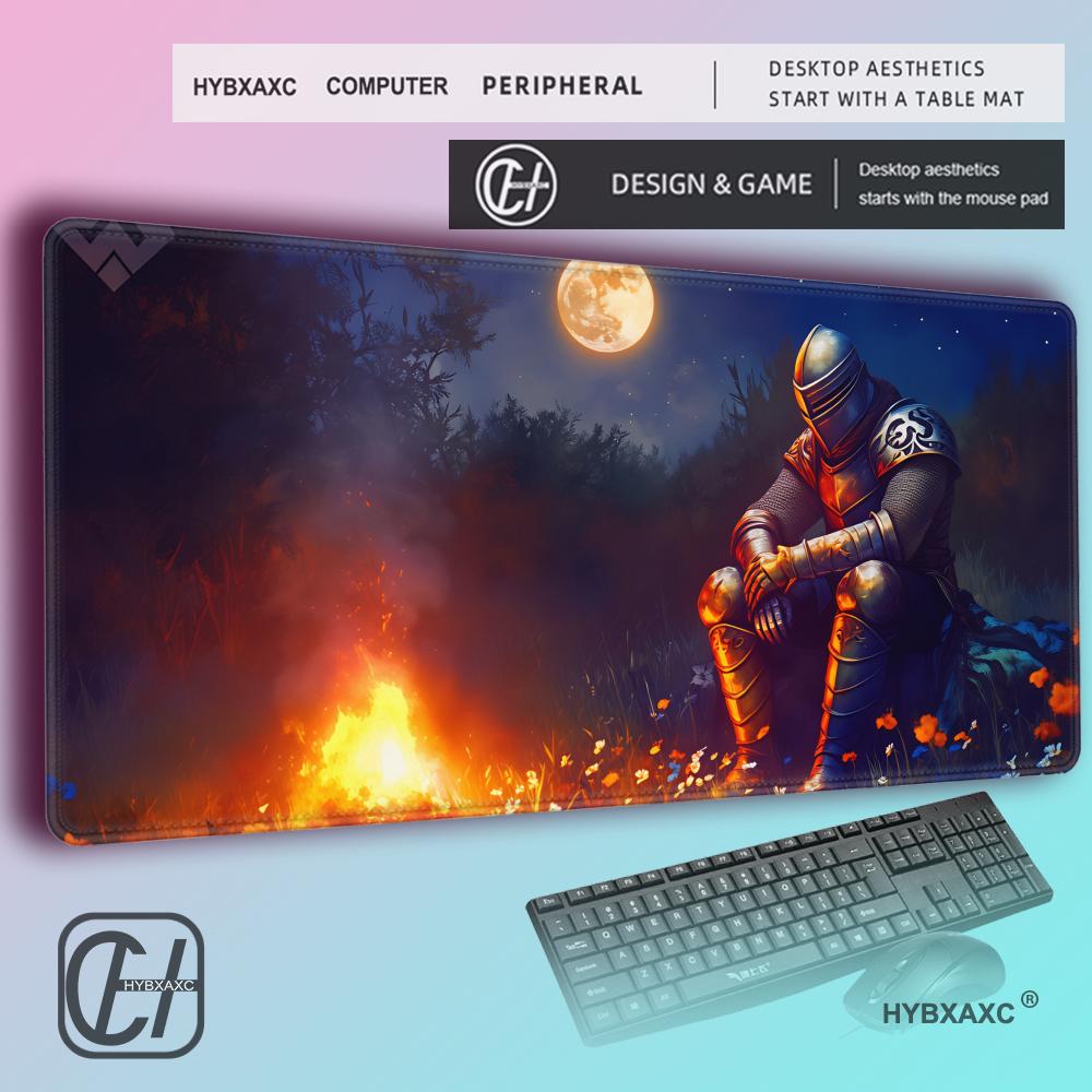 HYBXAXC Knight at Bonfire DeskMat DND Mousepad Darks Souls MousePad Fantasy Table Top Cozy Vibes Aesthetic RPG Elden Ring 400x800x2mm