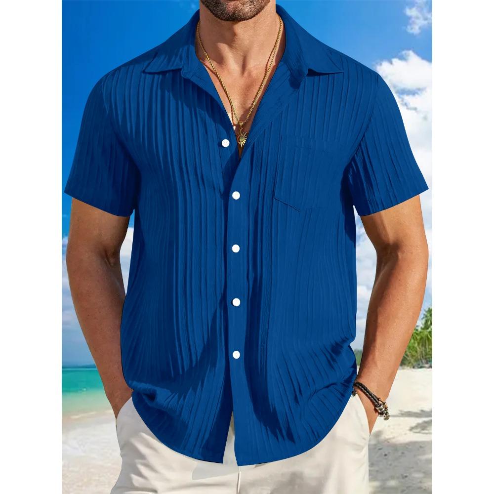 Summer Men's Striped Color Blocked Casual Short Sleeved Shirt