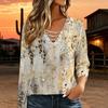 Women Plus Size Crisscross V Neck Long Sleeve Top Beige Background Abstract Leopard Watercolor Print Casual Blouse