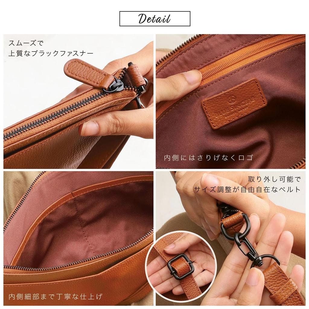 Genuine Leather Sacoche Shoulder Slim and with Small Item Pouch SB5 [BLUE SINCERE] Men's Bag, Lightweight, / (Grey Beige)
