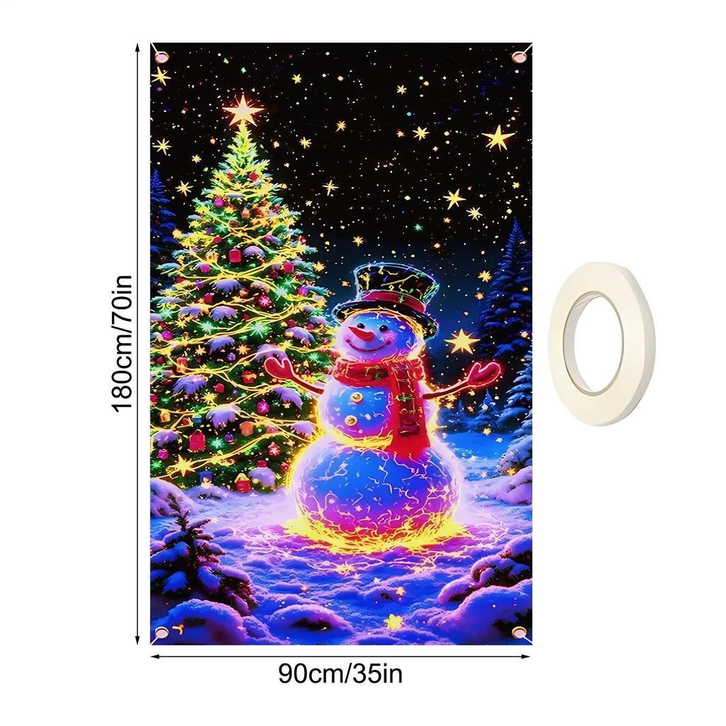 Christmas Door Banner 70x35 Inch Fluorescence Holiday Sign Christmas Front Door Decoration Cover For Porch Farmhouse Indoor