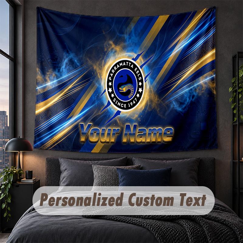 Custom Name Text Tapestry,Parramatta Eels Decorative Wall Hanging, Background Tapestry For Home Bedroom