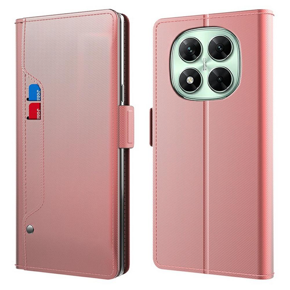 

For Xiaomi Redmi Note 14 Pro 4G Case Stand PU Leather Phone Cover Card Holder Mirror Rose Gold