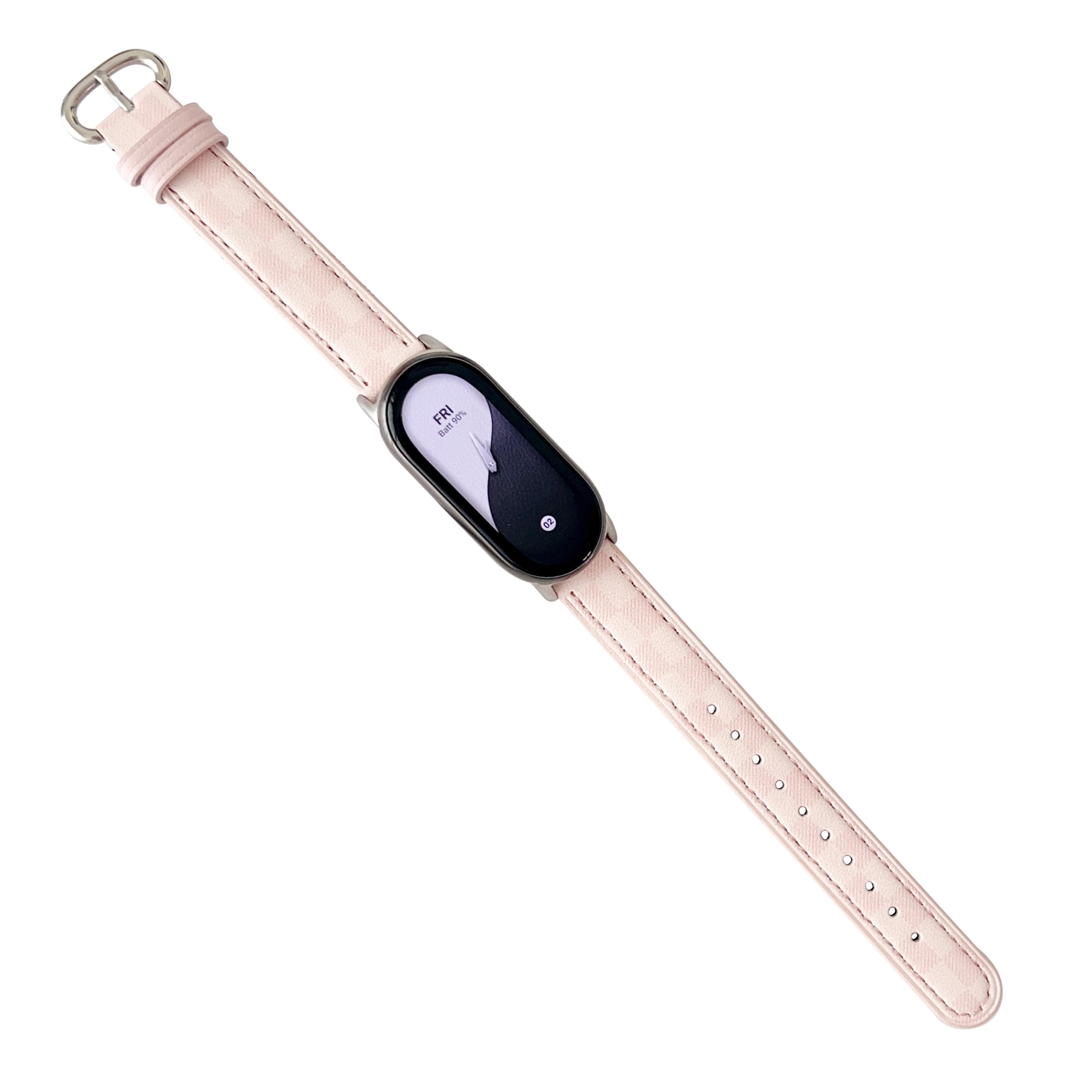 

Replacement Watch Band for Xiaomi Smart Band 9 NFC/9/8 NFC/8 Genuine Cow Leather Grids Pattern Watch Strap Pink