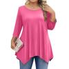 Womens Plus Size 3/4 Sleeve Shirts  Round Neck Tunic Tops Basic Loose Fit Tee Tops L-5XL