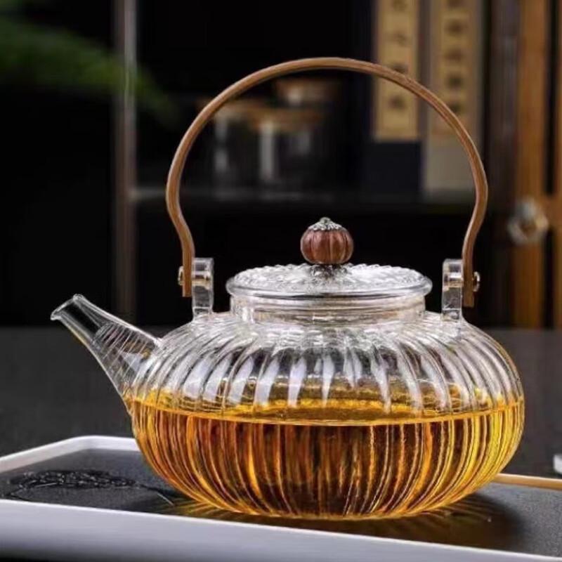 Shangqi Thickened Glass Pumpkin Tea Pot with Beam Handle