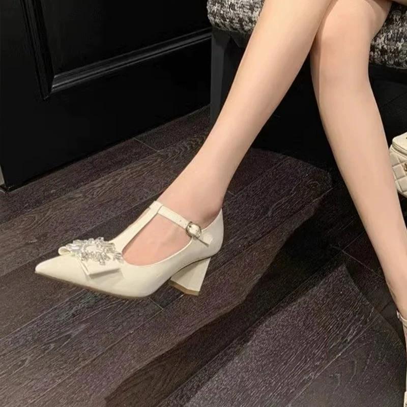 

Fashion High Heels Spring New Pointed Toe Buckles Strap Fashion Office Work Shoes for Women Mary Janes Heels Women Zapatos De Mujer 35 покинуть белый