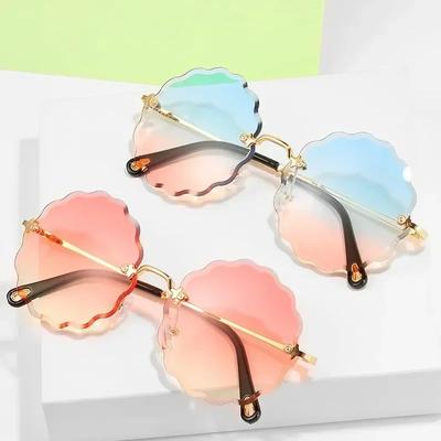 Luxury Retro Round Sunglasses Women Flower Design Trendy Rimless Sun Glasses Shades For Women Driving Eyewear Uv400