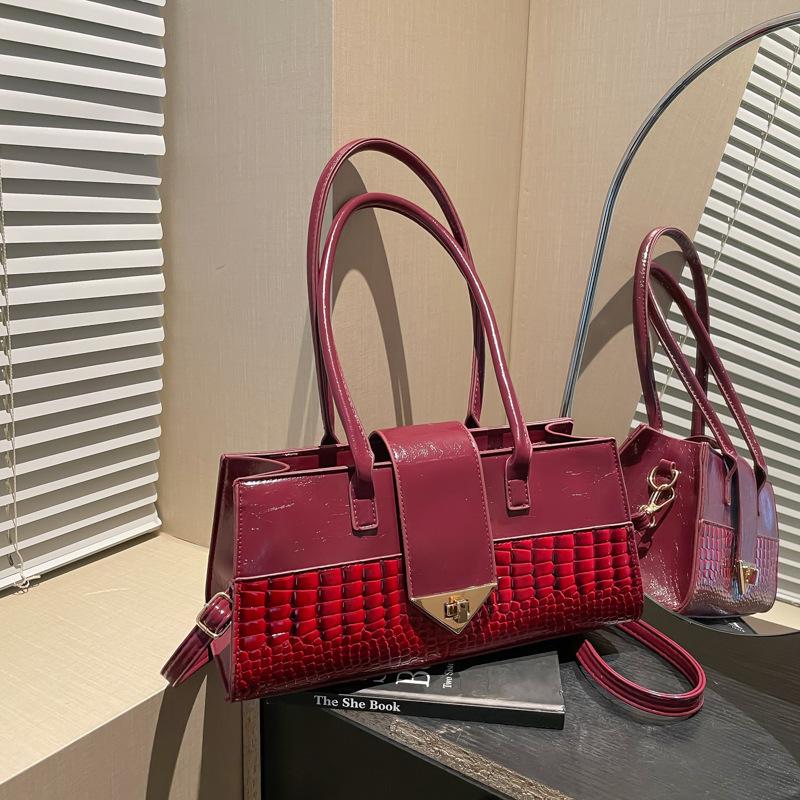 

Personalized crocodile pattern 2025 spring new fashionable solid color trendy retro simple shoulder portable small square messenger bag червоний