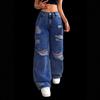 New Women's Street Style Solid Color Washed Wide Leg Jeans, Loose Fit Straight Denim Pants for Casual INS Fashion