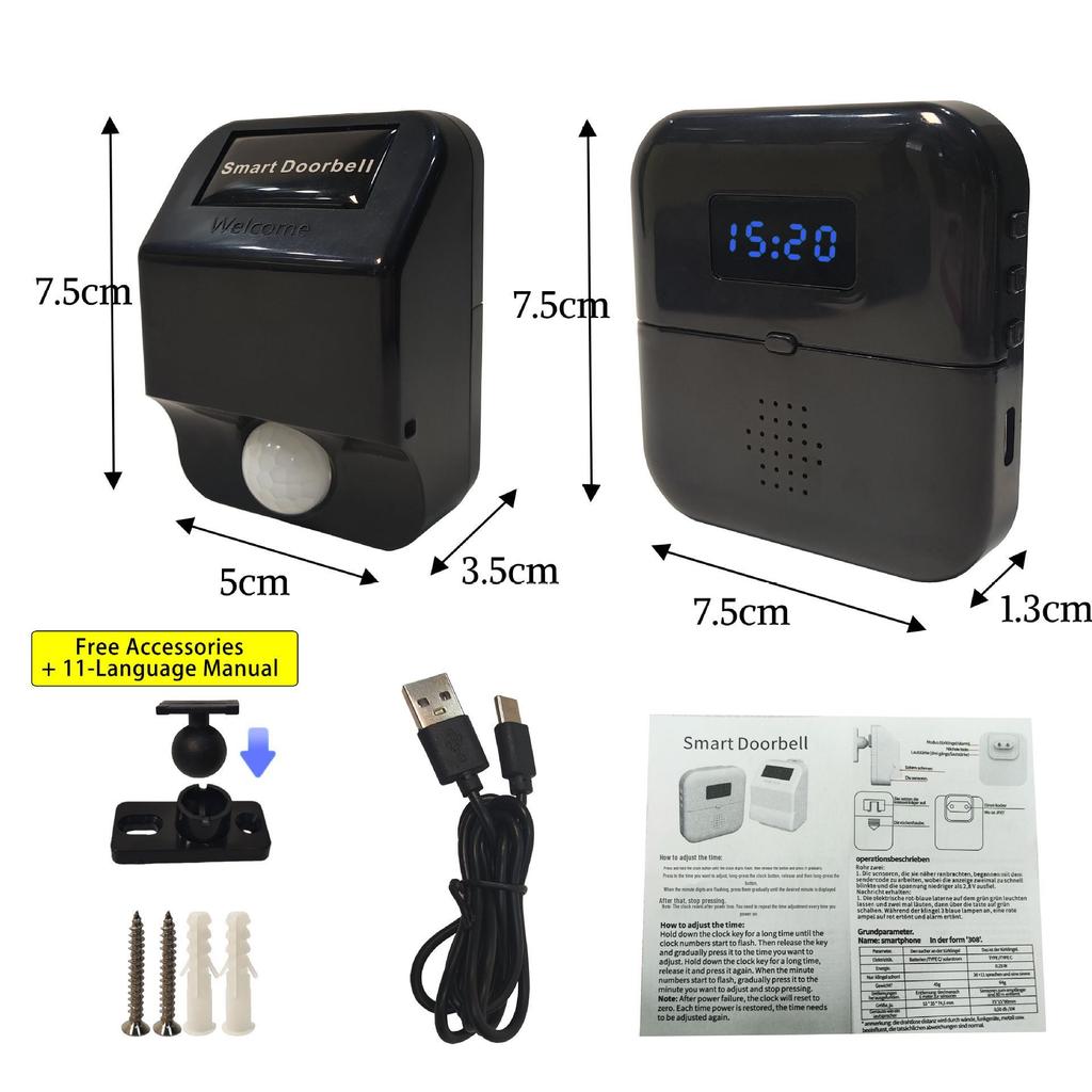 Smart Infrared Doorbell with Time Display & Motion Detection for Home Security