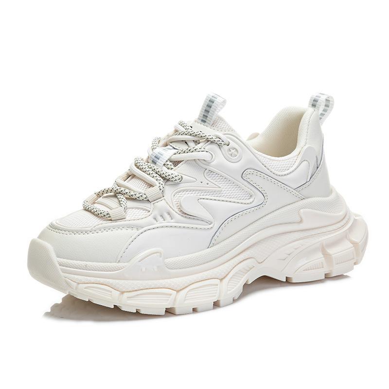 Suction Film Sole Leather Dad Shoes Women's 2025 Spring New Thick-soled Heightening Sports Shoes Women's Casual Versatile Shoes Children