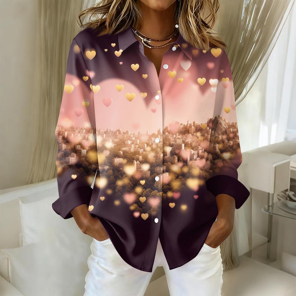 Women's Buttoned Long Sleeved Casual Regular Shirt With Collar Top