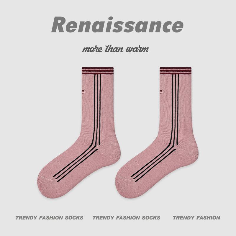 Ladies Autumn Winter New Letter Preppy Style Fake Two Tube Stack Socks