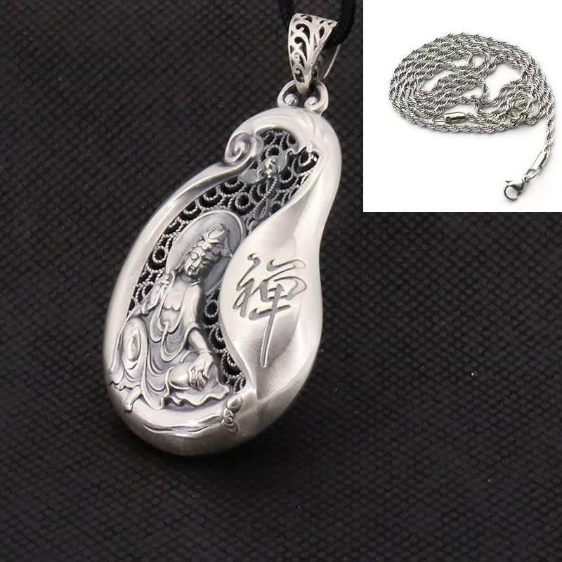 Copper Pendant Necklace Men Women Hollow Carved Buddha Charm With Chain Ethnic Style Spiritual Jewelry