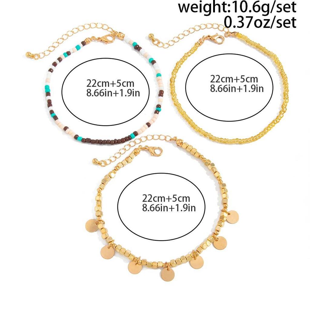 SHIXIN New Beach Beaded Anklet Set Women Vintage Summer Gold Color Glitter Charms Anklet Vacation Daily Wear Foot Jewelry Gifts