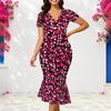 Women Plus Size V Neck Short Sleeve Printed Fitted Fishtail Dress