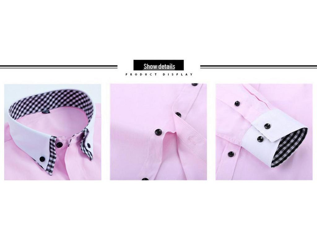 Men's Iron-Free Wrinkle-Resistant Color Block Long Sleeve Business Casual Shirt