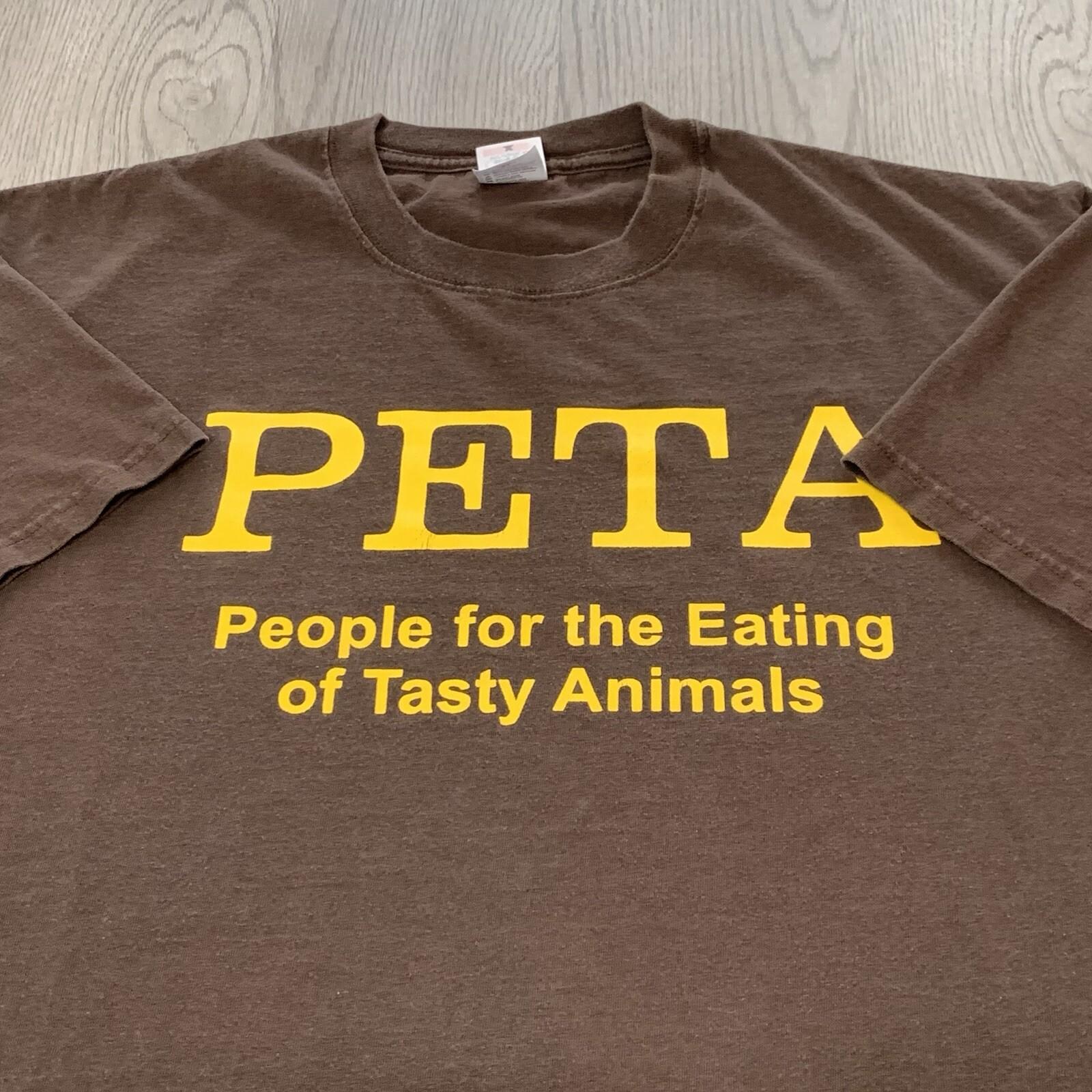 Vintage Y2K PETA Eating Tasty Animals Funny Humor Brown Tee Size XL S