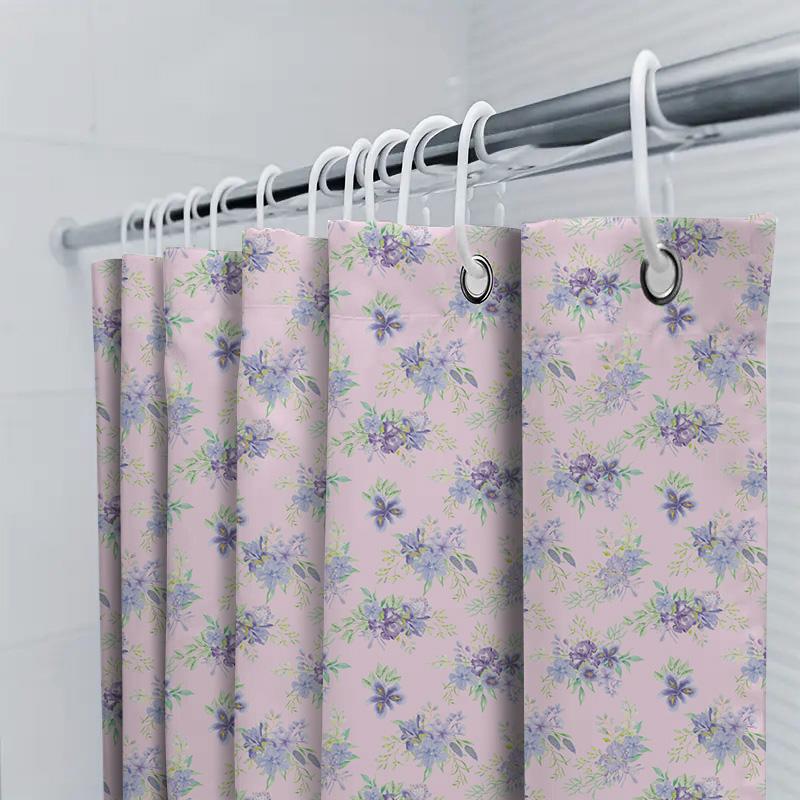 Purple Flower Shower Curtain Waterproof Fabric Decorative Bathroom Accessories Set Bath Towel Rack Hooks For Home Kitchen Sink S