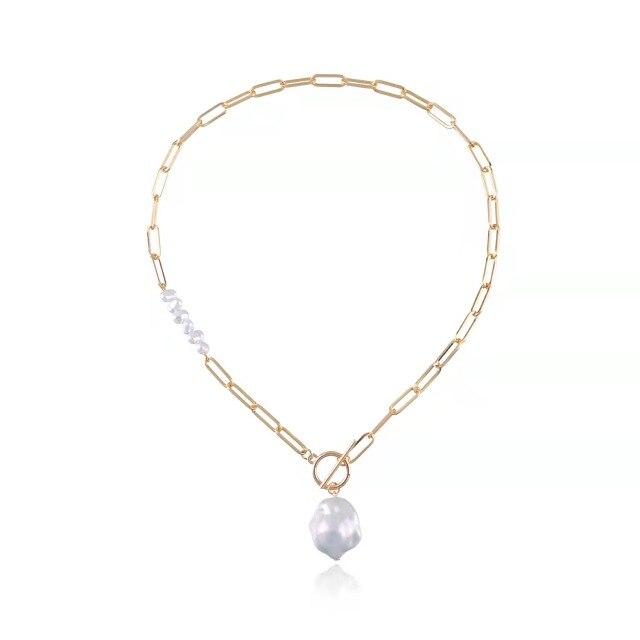 Французские базовые минималистичные геометрические кольца в форме кулонов из имитации жемчуга Ожерелья Темперамент Металлизированная цепочка Ожерелье Женские аксессуары Простые пальцы