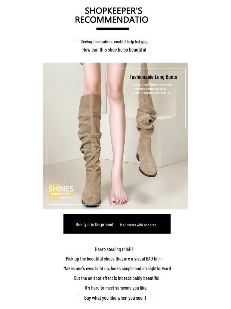 Høst & Vinter 2025 Kvinners Støvletter over kneet med tykk hæl - Spiss tå Mote Western Cowboy-stil