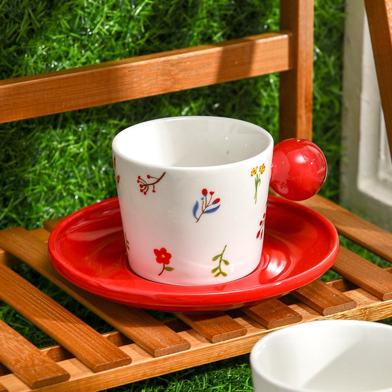 Elegant Light Luxury Ceramic Coffee Cup & Saucer for Office, Afternoon Tea, and Guests 180ml