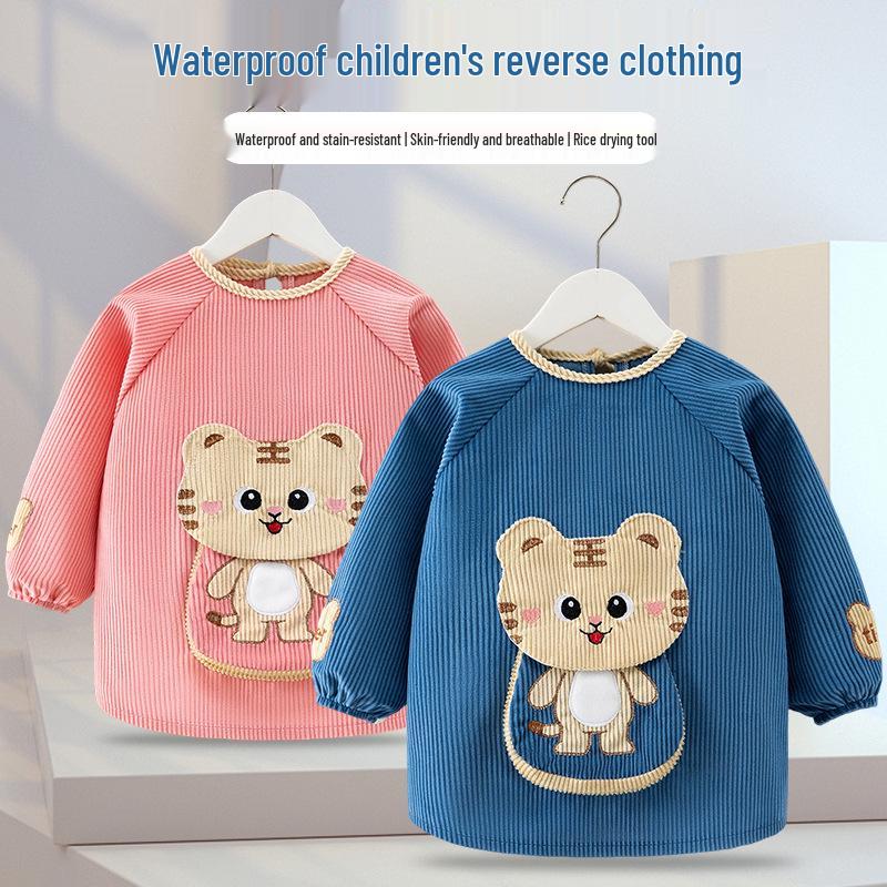 Waterproof Long-Sleeve Baby Coveralls: Anti-Stain Backwards Bibs for Boys & Girls - Perfect for Mealtime in Autumn & Winter.