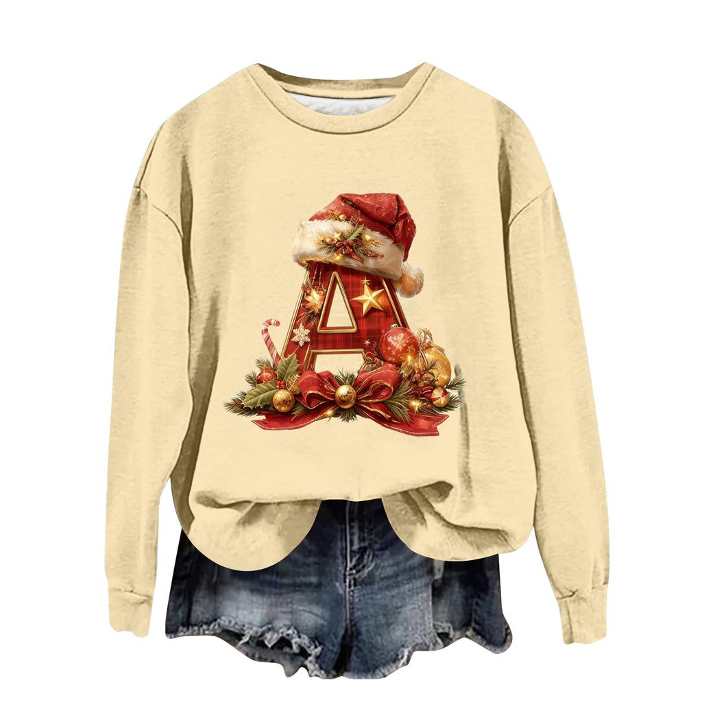 Женский модный повседневный свитшот с длинными рукавами и рождественским принтом в виде букв, с круглым вырезом