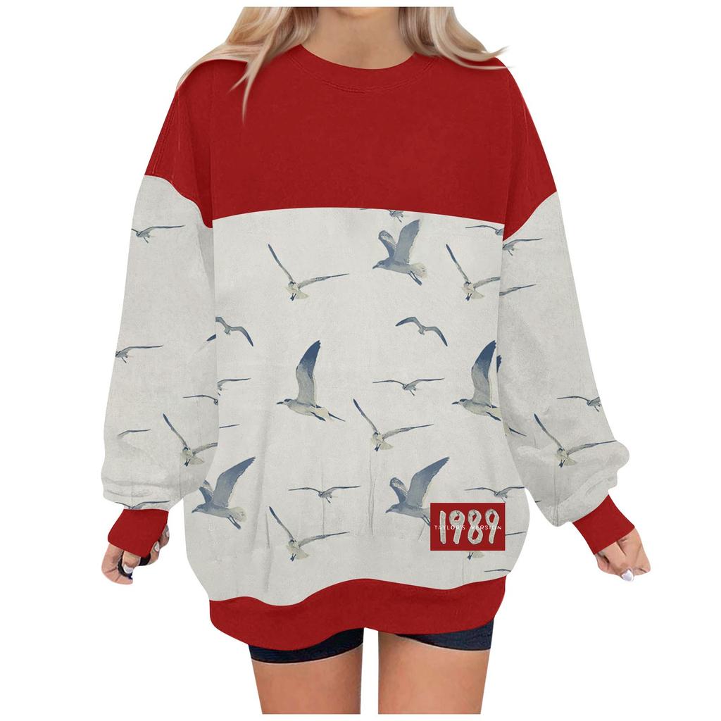 Damen Casual Fashion Print Langarm O-Ausschnitt Pullover Top