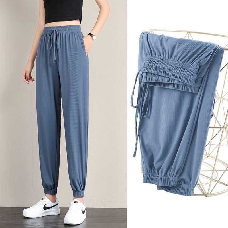 Ice silk sweatpants women's loose leggings summer thin casual sweatpants drape and thin large size wide-leg bloomers